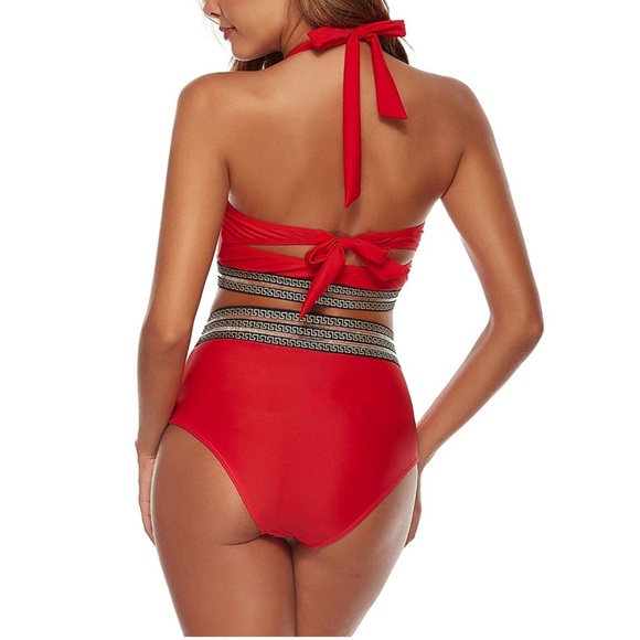 Halter Two Piece Bikini Set High Waist Swimsuit - Picture 2 of 8